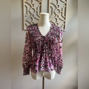Zara Pink Floral Smocked Blouse
